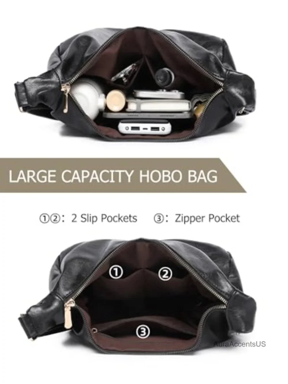 Hobo Bag for Women Slouchy Soft Vegan Leather Shoulder Crossbody Handbag with